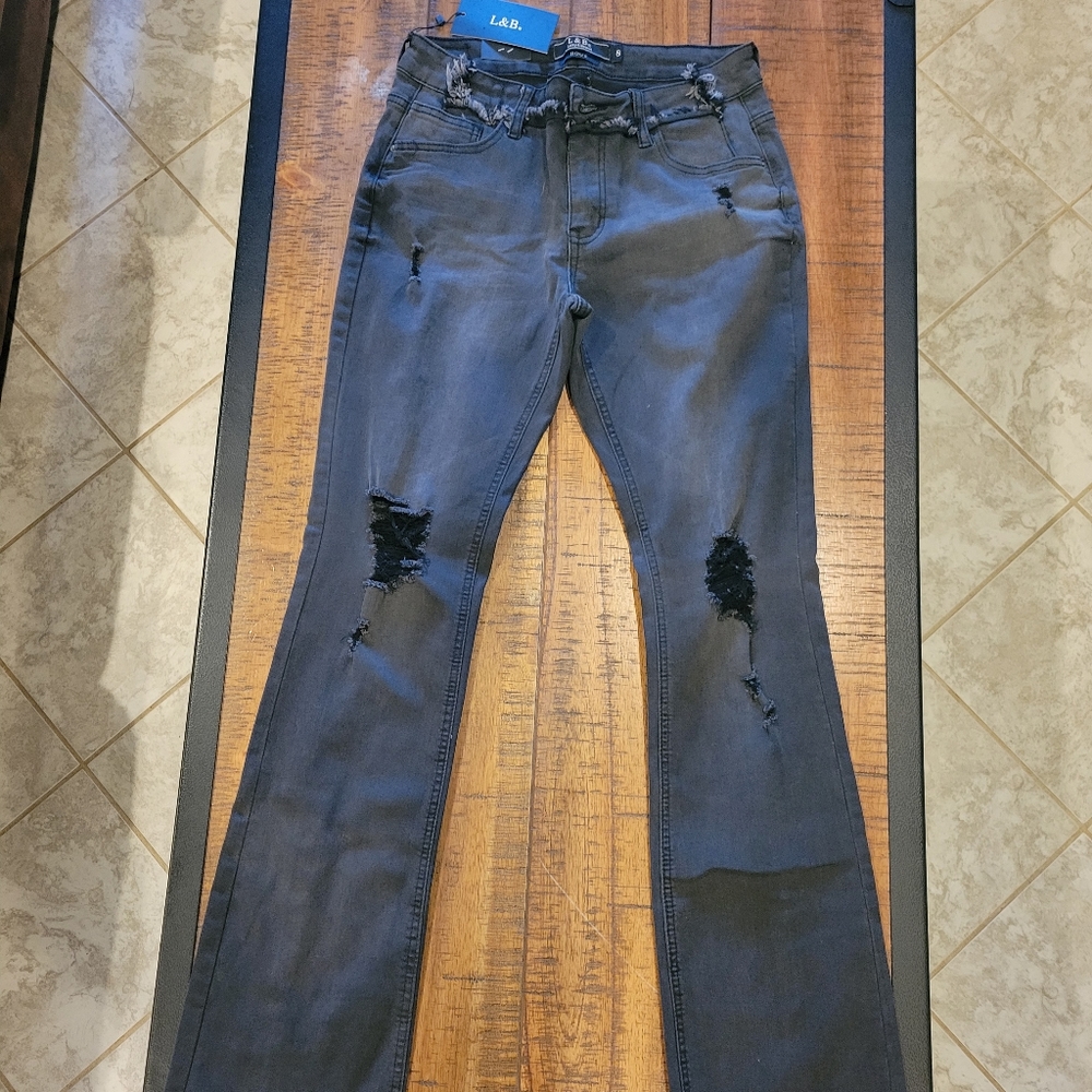 Lucky & Blessed bootcut black jeans with slit in back and unfinished-size 8